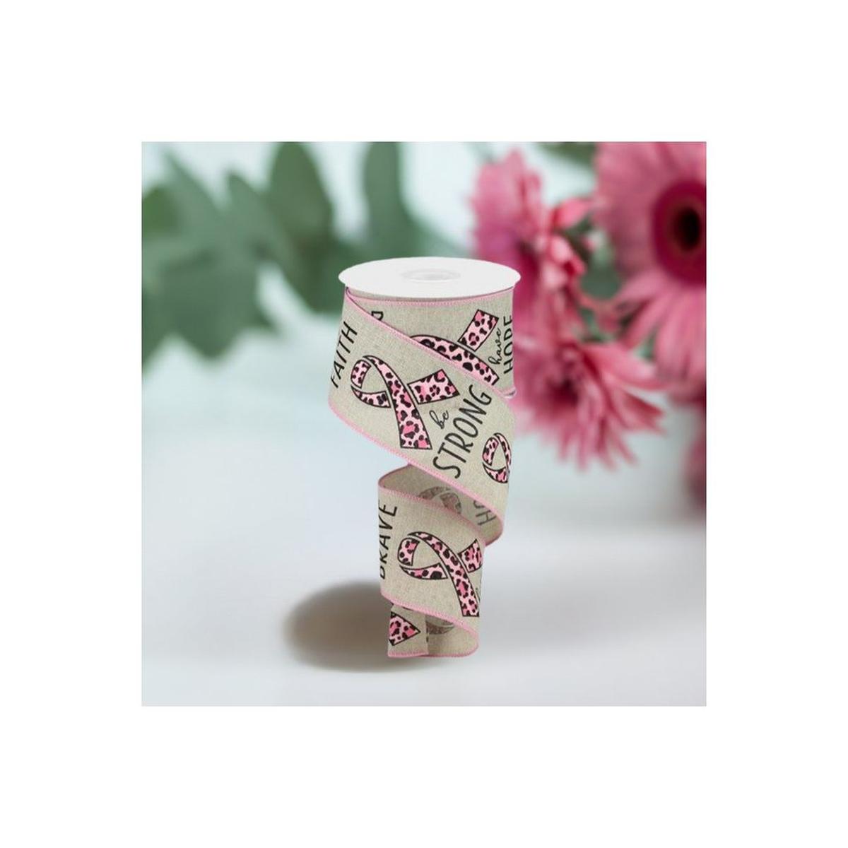 Shop For 2.5" Breast Cancer Leopard Ribbon: Lt Natural (10 Yards) at Michelle's aDOORable Creations
