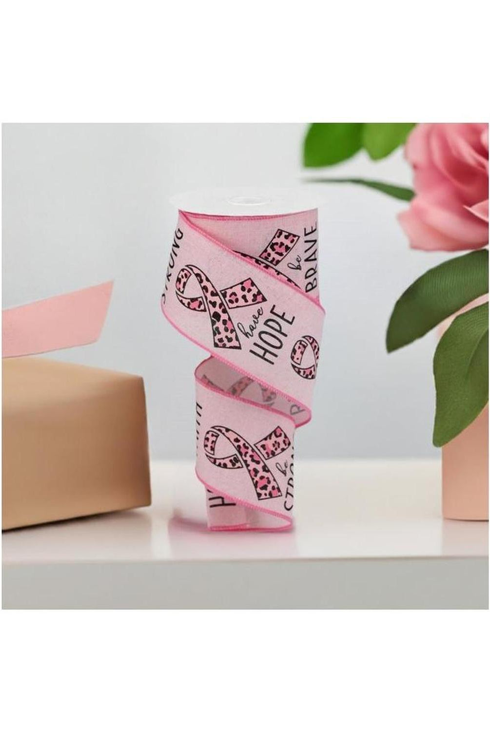 Shop For 2.5" Breast Cancer Leopard Ribbon: Pale Pink (10 Yards) at Michelle's aDOORable Creations