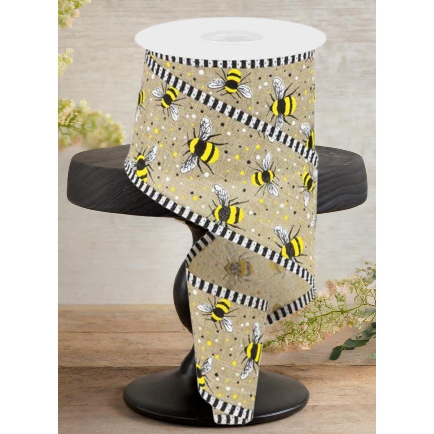 Shop For 2.5" Bumble Bee Royal Stripe Ribbon: Beige (10 Yards)