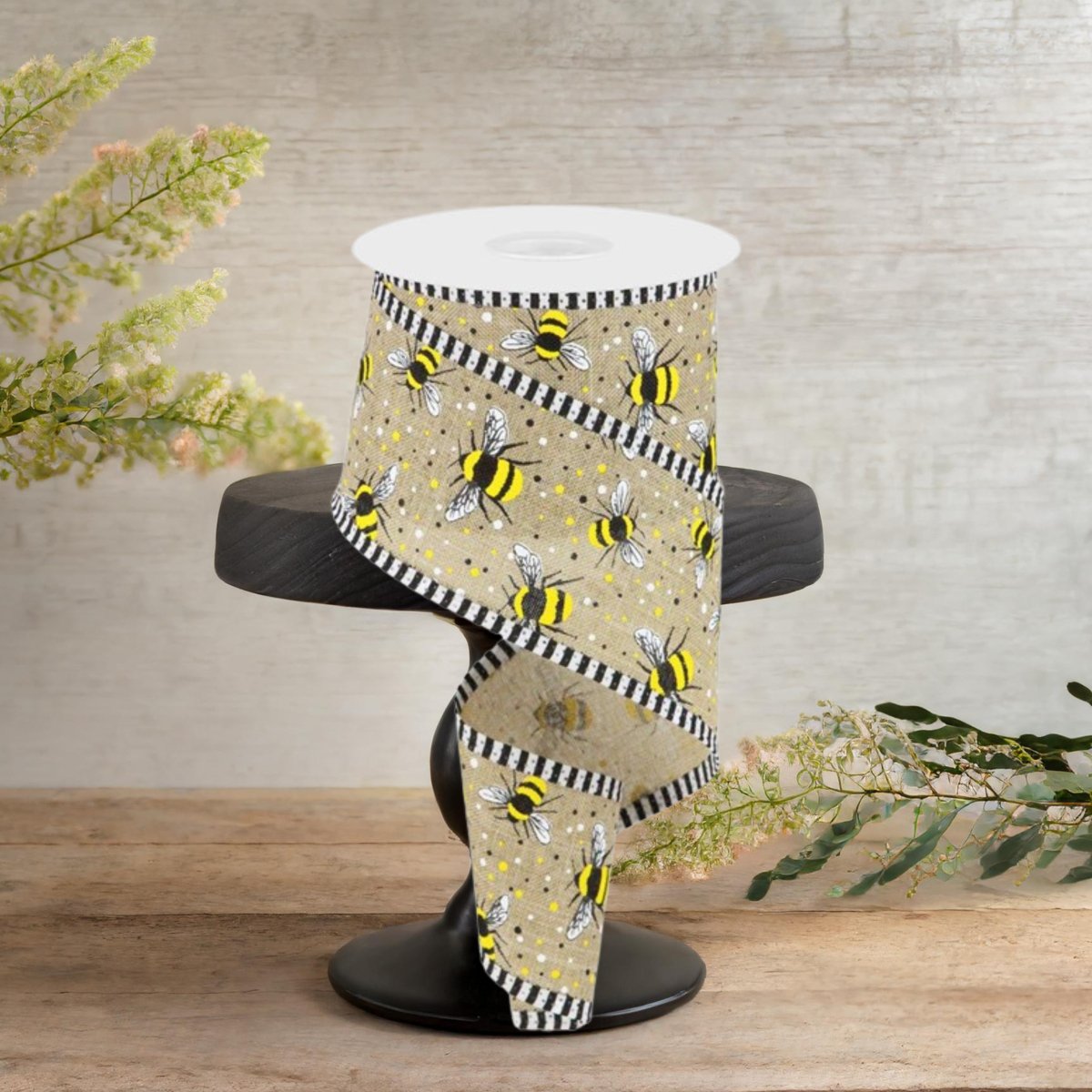 Shop For 2.5" Bumble Bee Royal Stripe Ribbon: Beige (10 Yards)