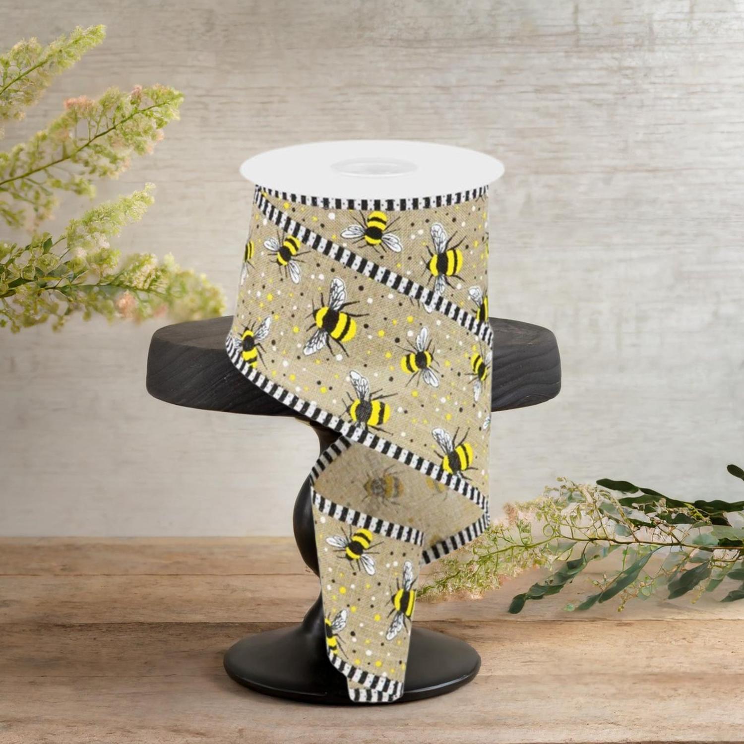 Shop For 2.5" Bumble Bee Royal Stripe Ribbon: Beige (10 Yards)