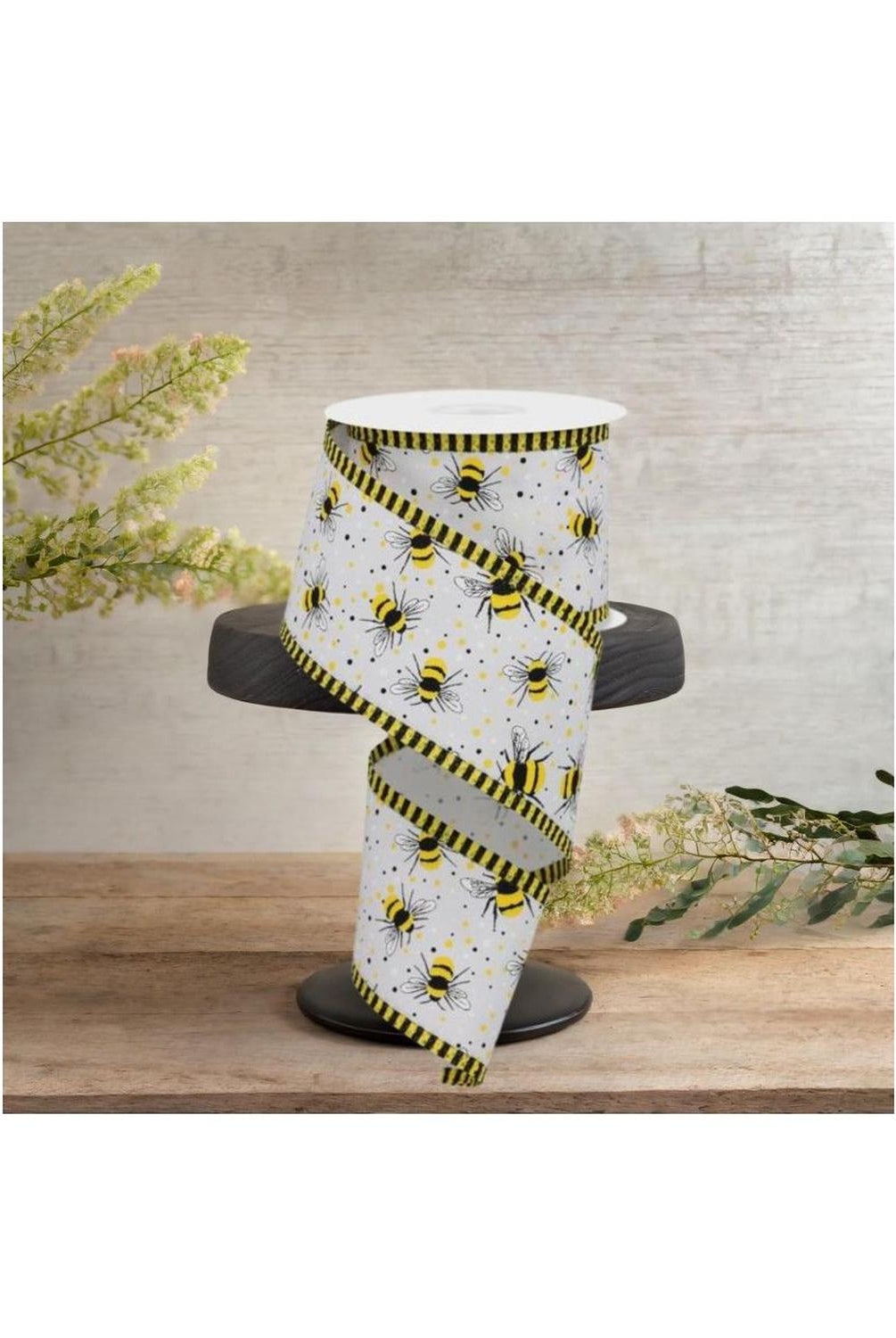Shop For 2.5" Bumble Bee Stripe Edge Ribbon: White (10 Yards)