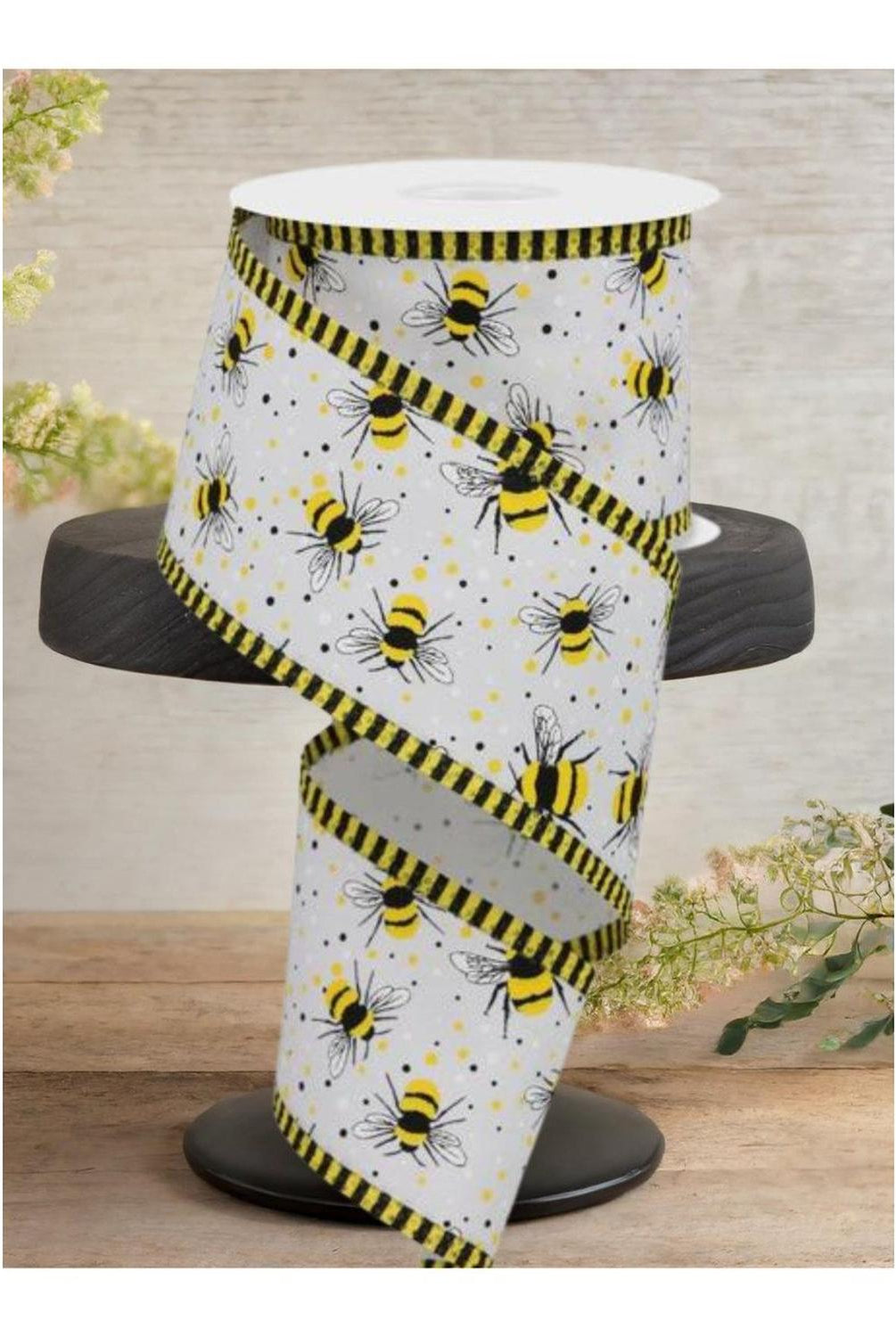 Shop For 2.5" Bumble Bee Stripe Edge Ribbon: White (10 Yards)