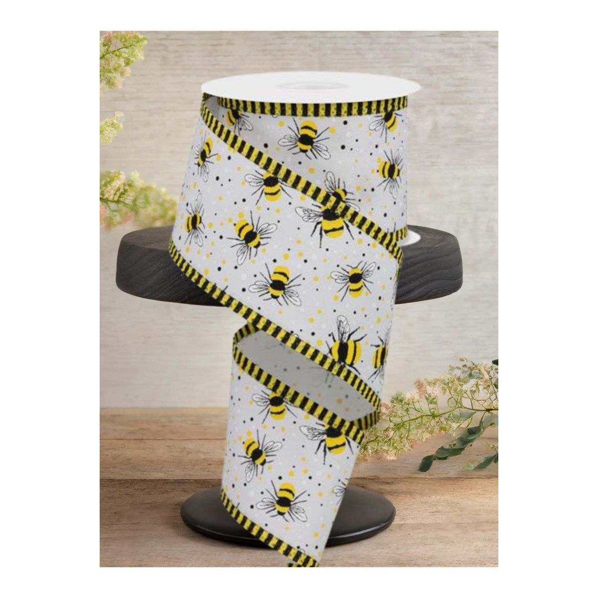 Shop For 2.5" Bumble Bee Stripe Edge Ribbon: White (10 Yards)