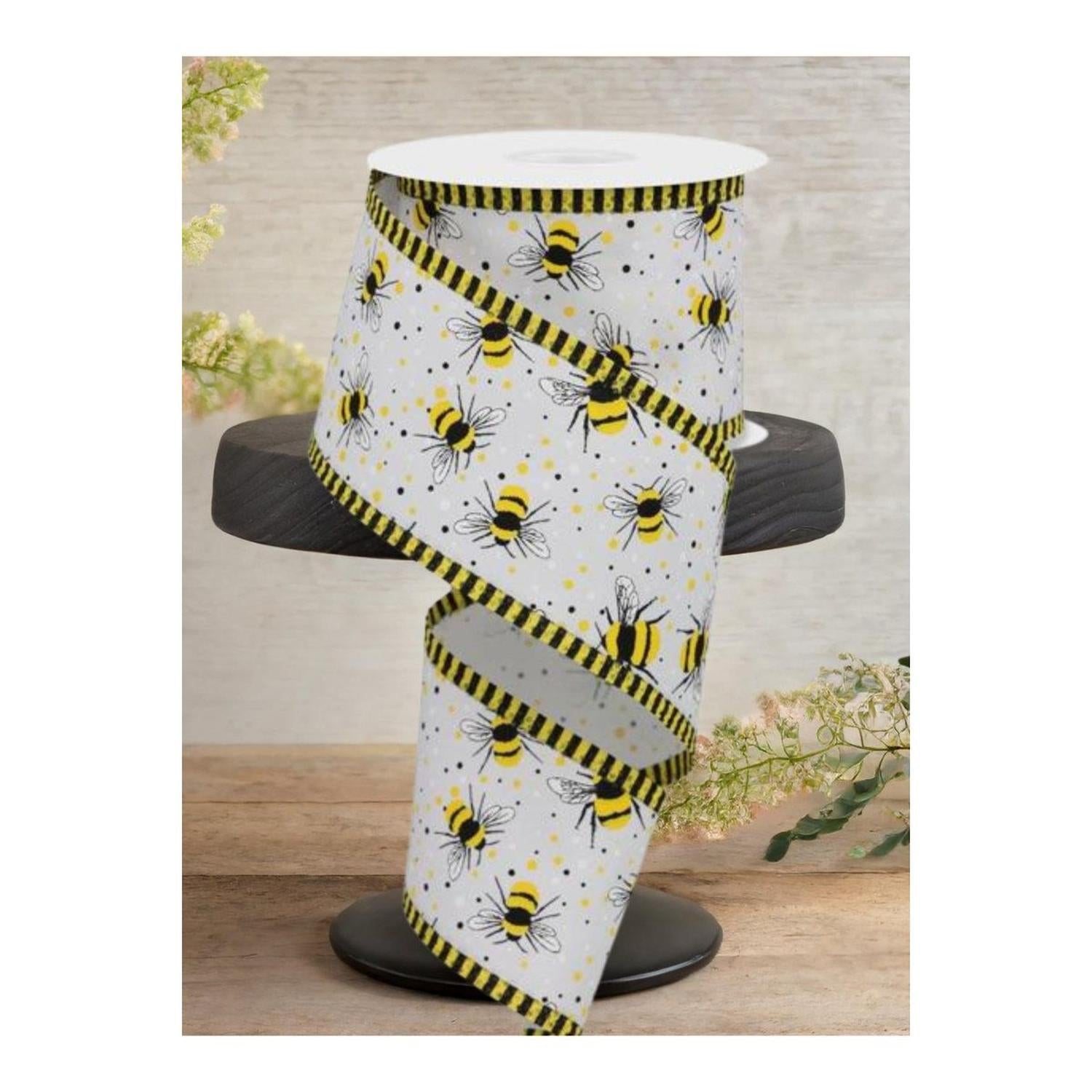Shop For 2.5" Bumble Bee Stripe Edge Ribbon: White (10 Yards)