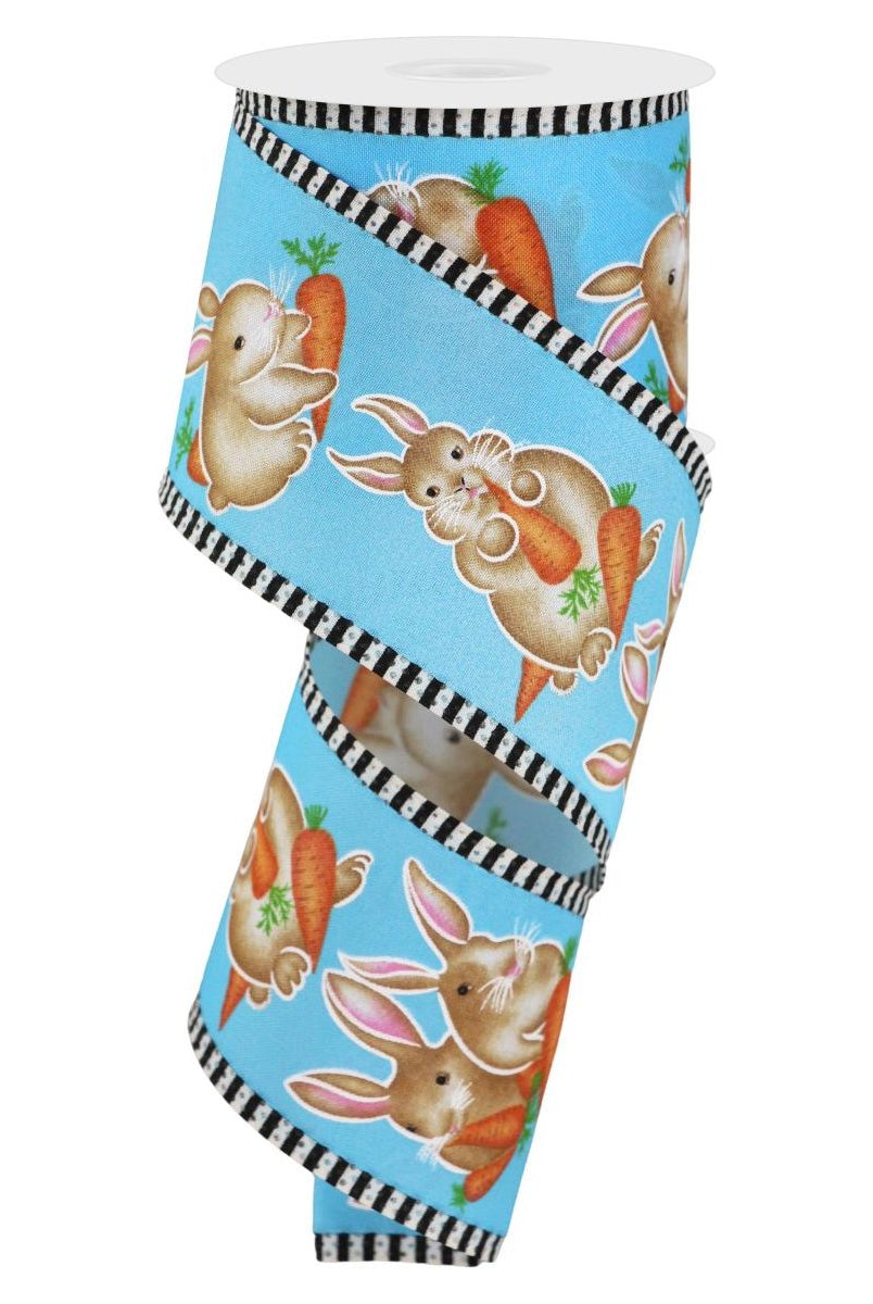 Shop For 2.5" Bunnies Carrots Stripe Ribbon: Blue (10 Yards)