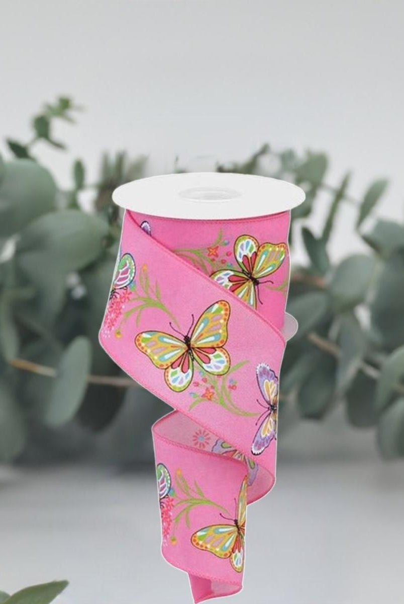 Shop For 2.5" Butterfly Branch Ribbon: Pink (10 Yards) at Michelle's aDOORable Creations