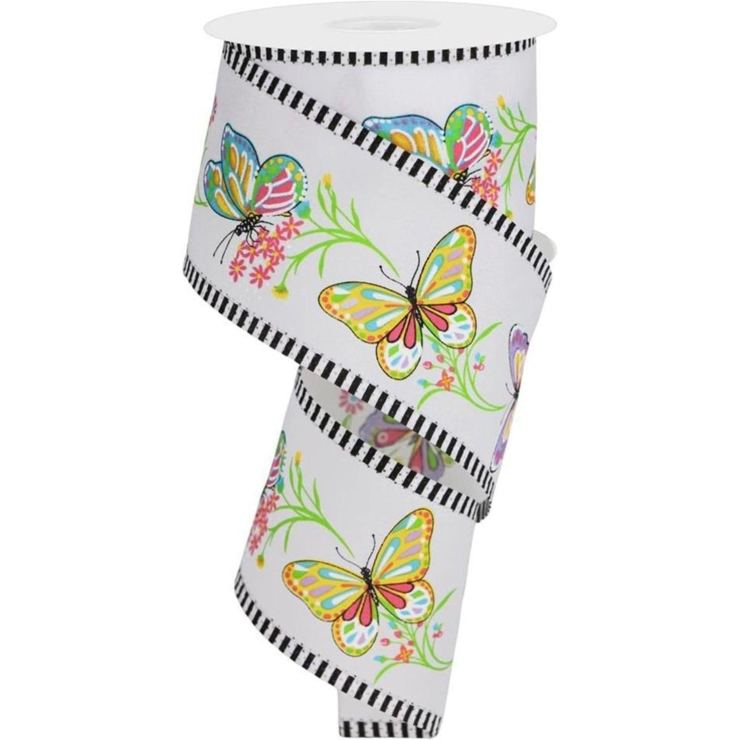 Shop For 2.5" Butterfly Branch Stripe Ribbon: White (10 Yards)