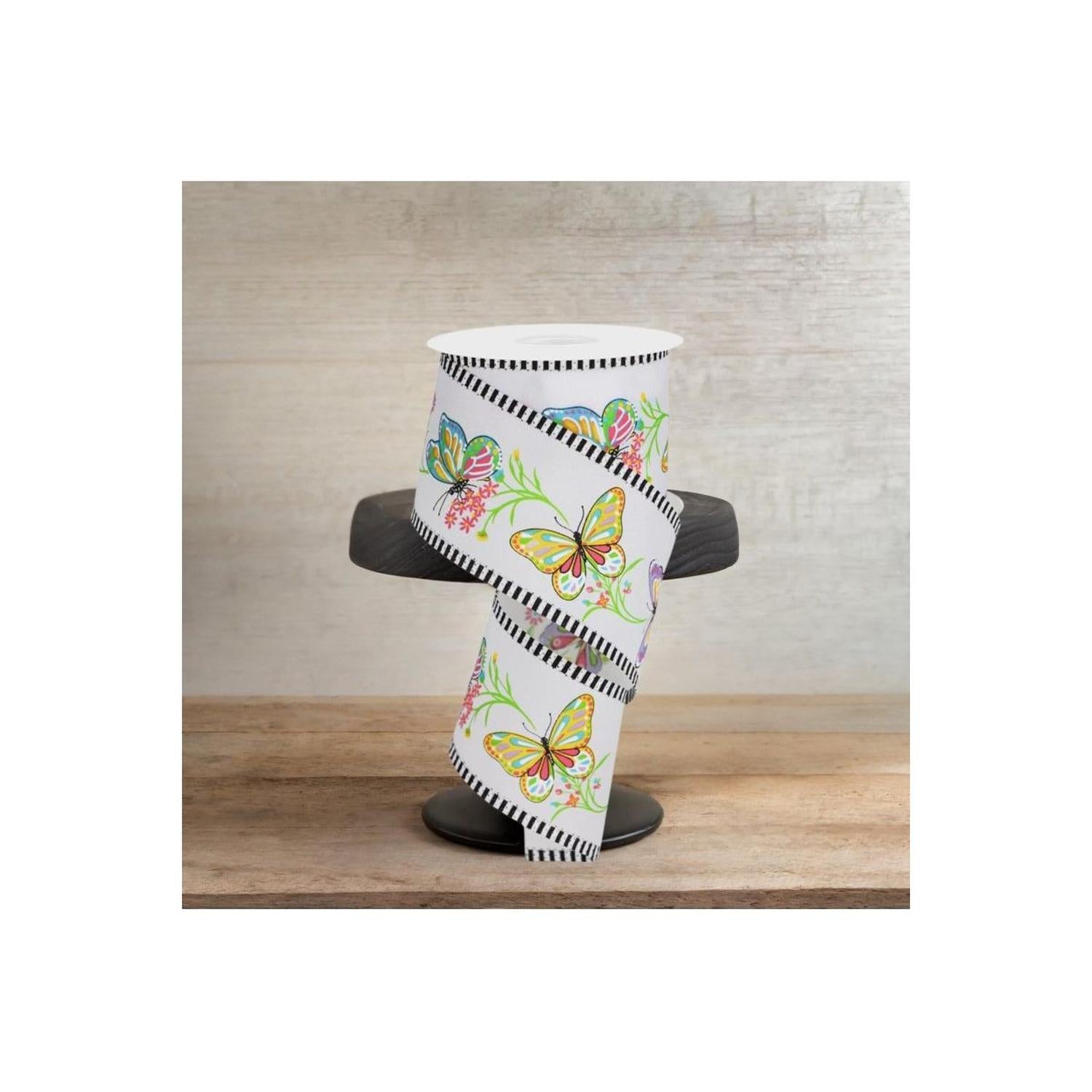 Shop For 2.5" Butterfly Branch Stripe Ribbon: White (10 Yards)