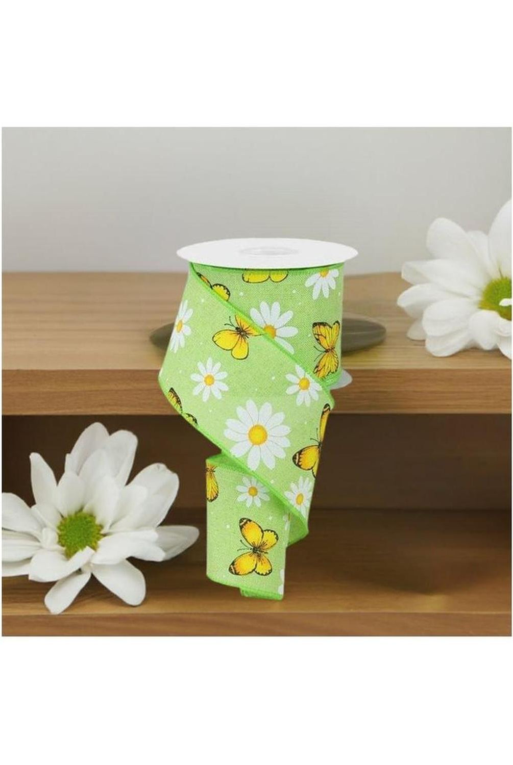 Shop For 2.5" Butterfly Daisy on Royal Ribbon: Bright Green (10 Yards) at Michelle's aDOORable Creations