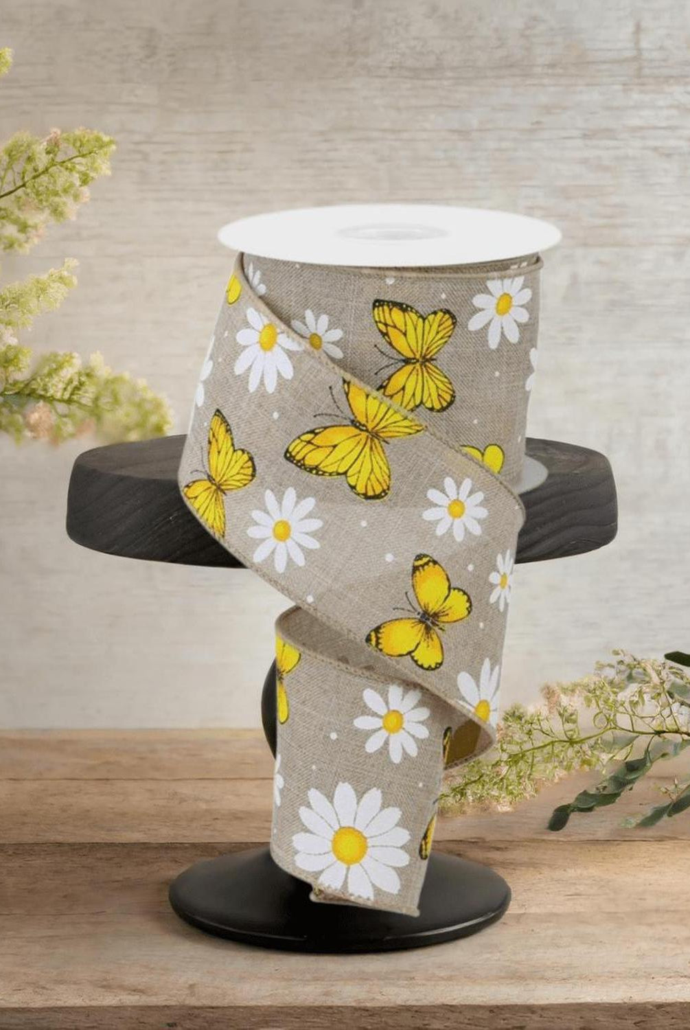 Shop For 2.5" Butterfly Daisy on Royal Ribbon: Natural (10 Yards)