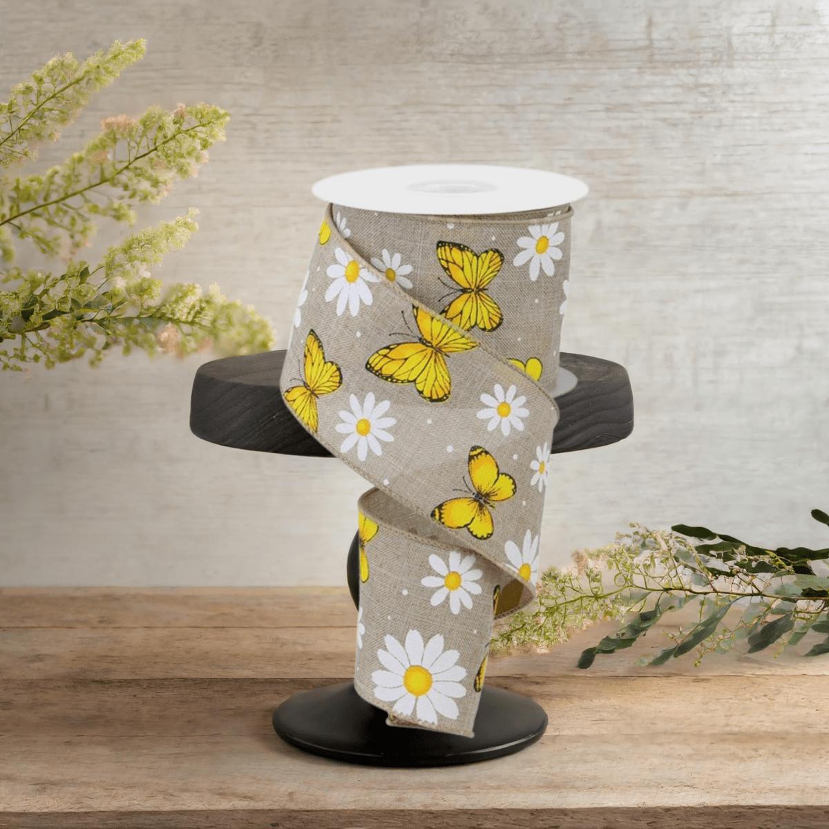 Shop For 2.5" Butterfly Daisy on Royal Ribbon: Natural (10 Yards)