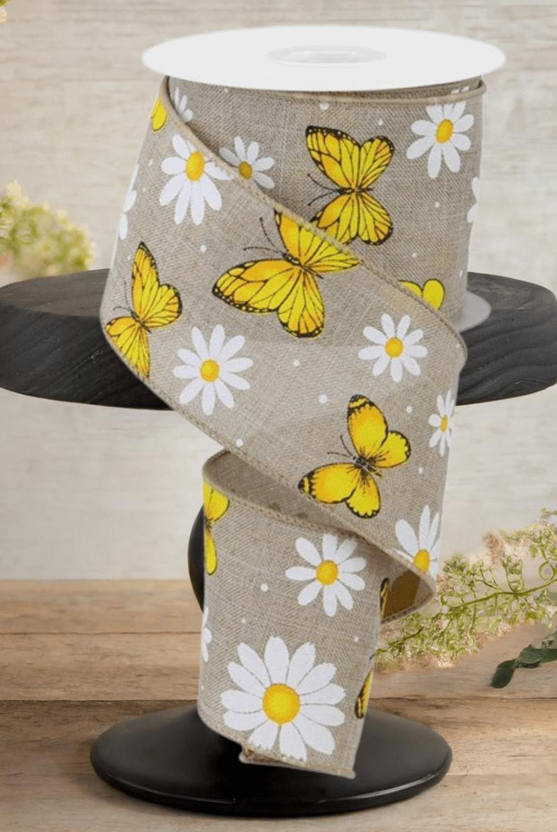 Shop For 2.5" Butterfly Daisy on Royal Ribbon: Natural (10 Yards)