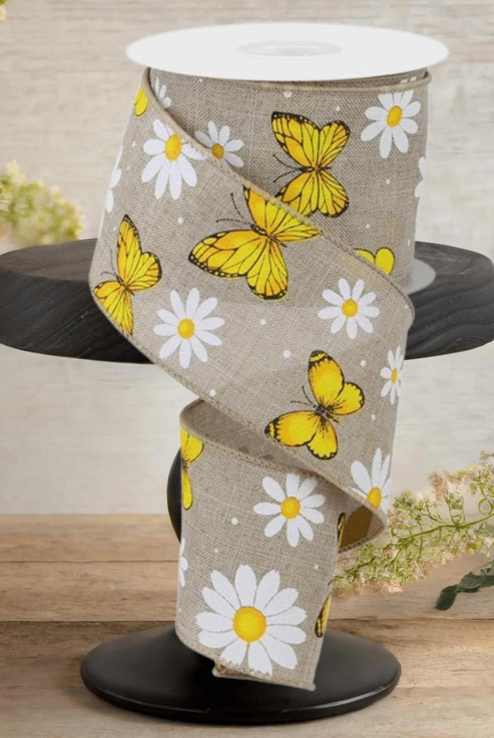 Shop For 2.5" Butterfly Daisy on Royal Ribbon: Natural (10 Yards)