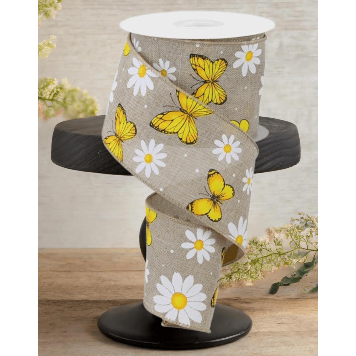 Shop For 2.5" Butterfly Daisy on Royal Ribbon: Natural (10 Yards)