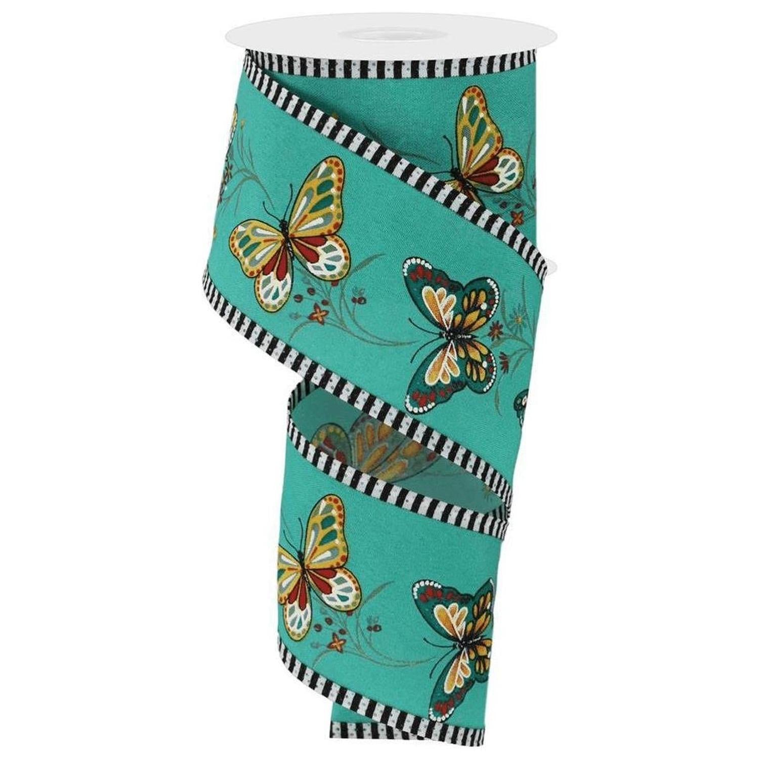 Shop For 2.5" Butterfly Stripe Edge Ribbon: Light Teal (10 Yards)