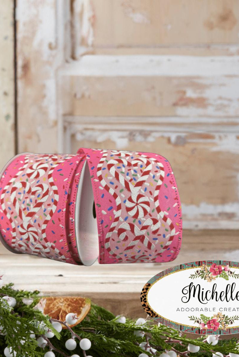 Shop For 2.5" Candy Cane Sprinkle Ribbon: Pink (10 Yards)