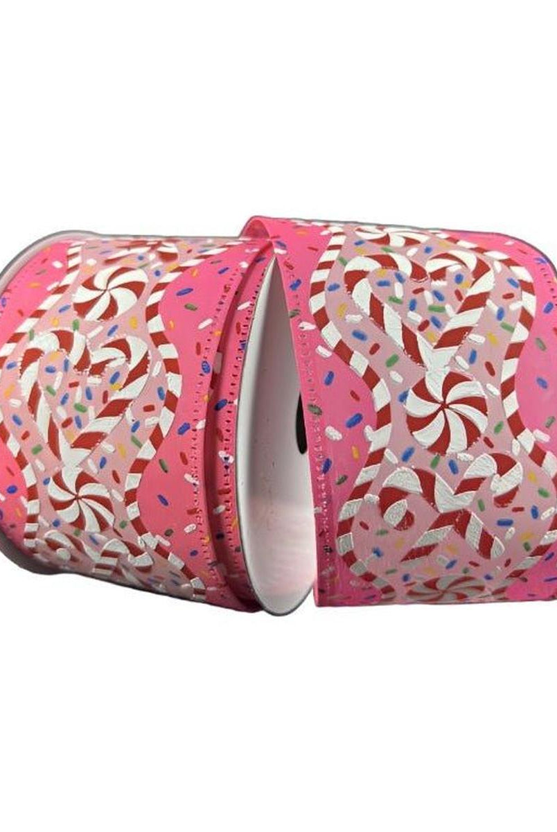 Shop For 2.5" Candy Cane Sprinkle Ribbon: Pink (10 Yards) at Michelle's aDOORable Creations