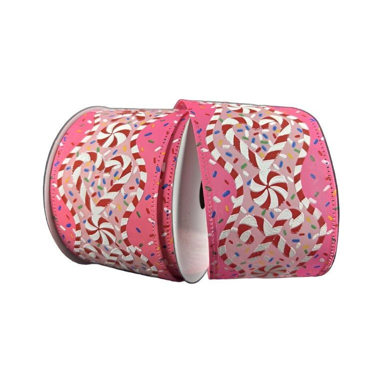 Shop For 2.5" Candy Cane Sprinkle Ribbon: Pink (10 Yards) at Michelle's aDOORable Creations