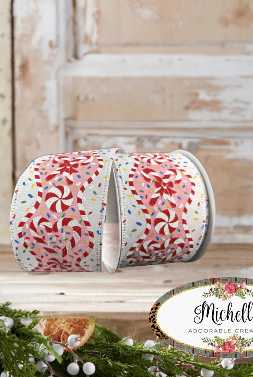Shop For 2.5" Candy Cane Sprinkle Ribbon: White (10 Yards)