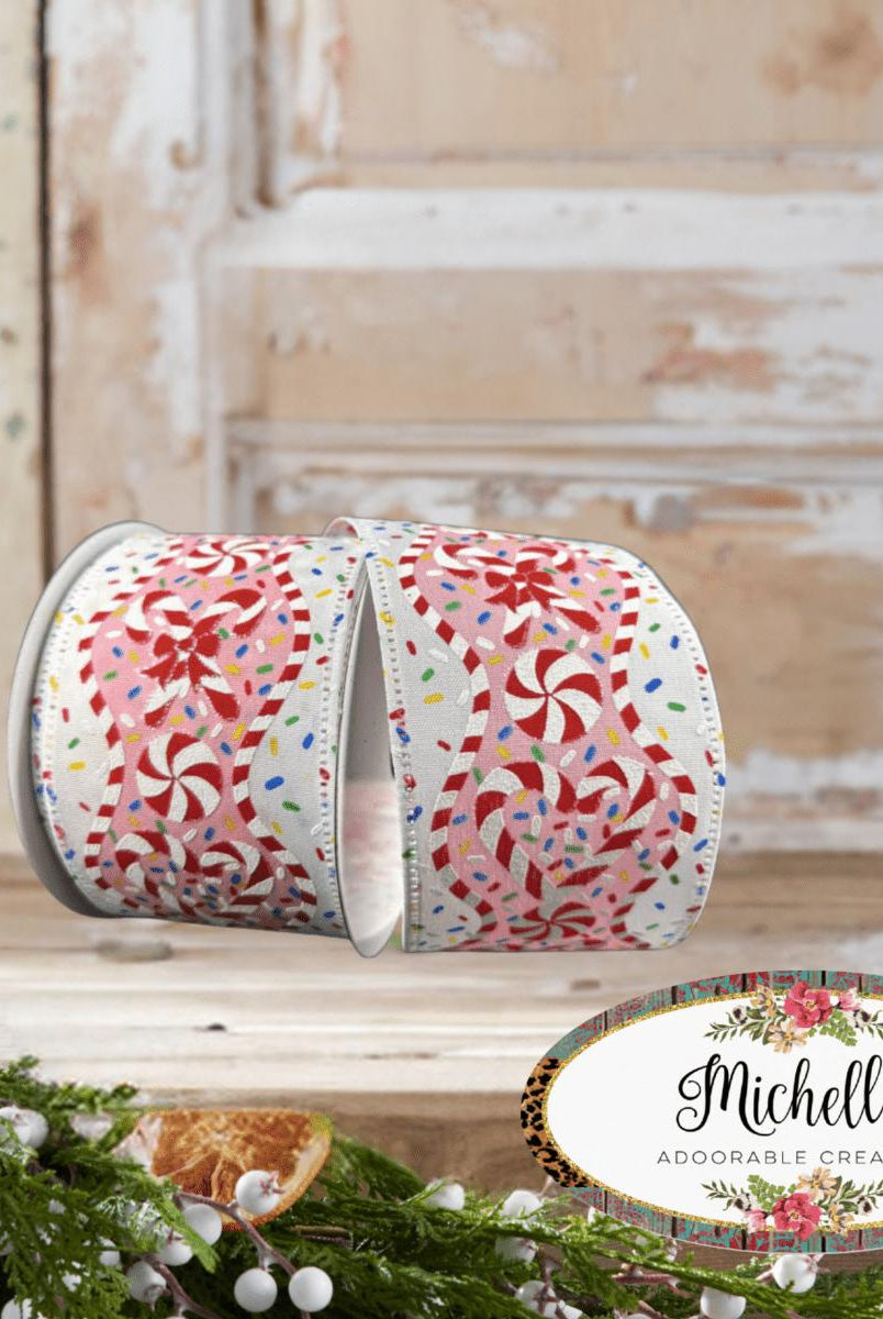 Shop For 2.5" Candy Cane Sprinkle Ribbon: White (10 Yards)