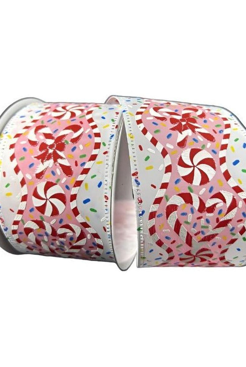 Shop For 2.5" Candy Cane Sprinkle Ribbon: White (10 Yards) at Michelle's aDOORable Creations