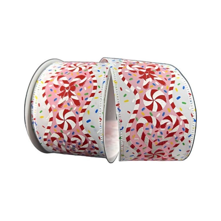 Shop For 2.5" Candy Cane Sprinkle Ribbon: White (10 Yards) at Michelle's aDOORable Creations
