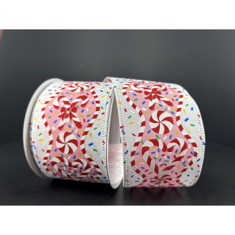 Shop For 2.5" Candy Cane Sprinkle Ribbon: White (10 Yards) at Michelle's aDOORable Creations