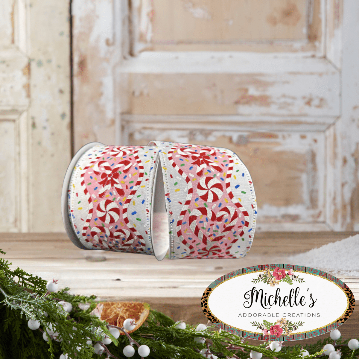 Shop For 2.5" Candy Cane Sprinkle Ribbon: White (10 Yards)