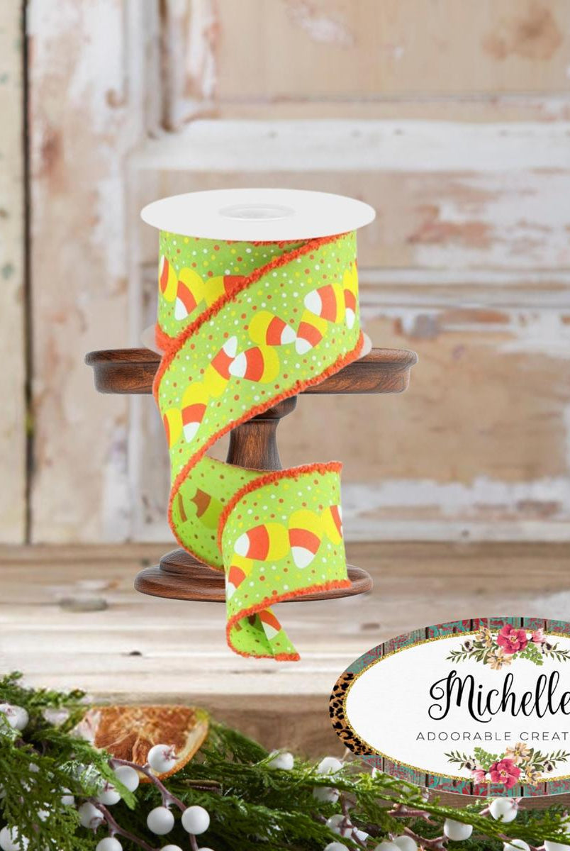 Shop For 2.5" Candy Corn Drift Edge Ribbon: Lime (10 Yards)