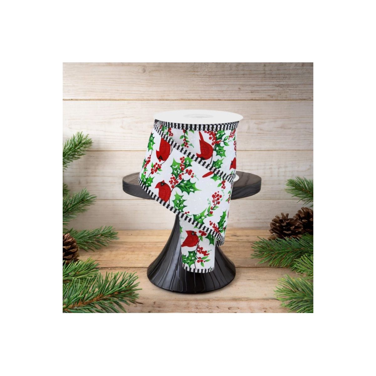 Shop For 2.5" Cardinal Holly Berry Stripe Edge Ribbon: White (10 Yards)