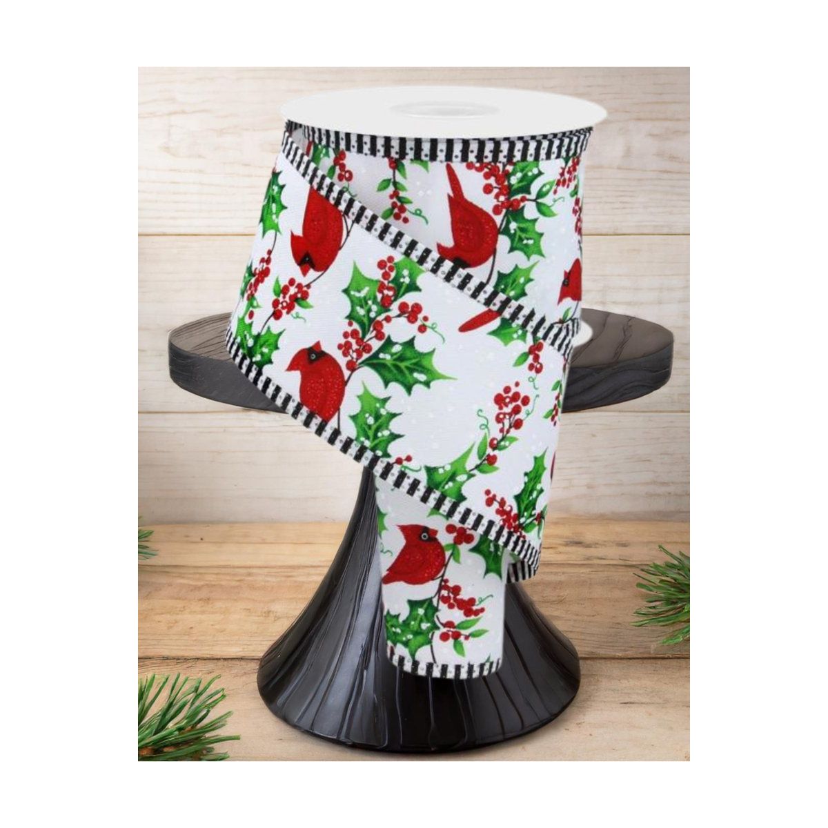 Shop For 2.5" Cardinal Holly Berry Stripe Edge Ribbon: White (10 Yards)