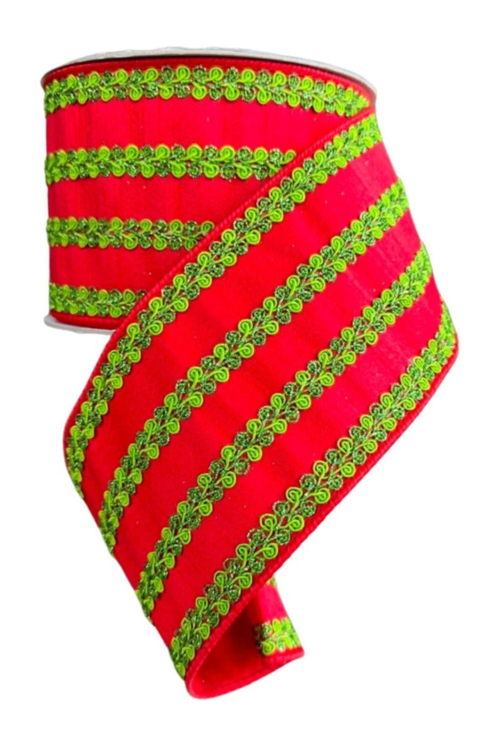 2.5" Carnival Swirls Ribbon: Red/Green (10 Yards)