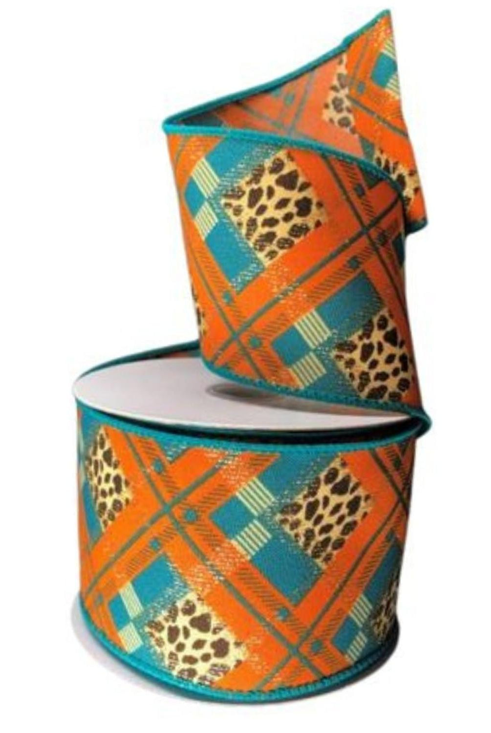 Shop For 2.5" Cheetah Argyle Plaid Ribbon: Teal & Orange (10 Yards)