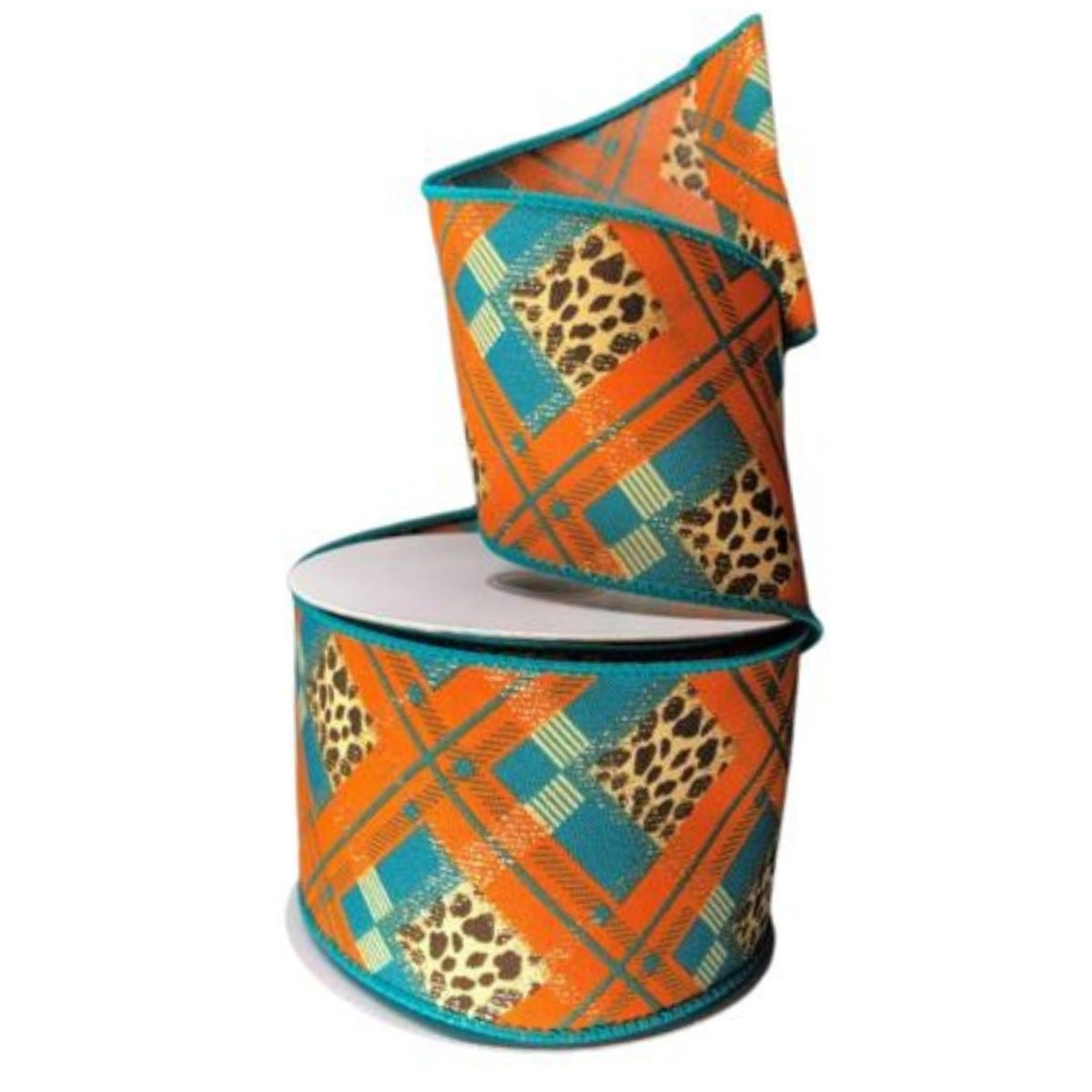Shop For 2.5" Cheetah Argyle Plaid Ribbon: Teal & Orange (10 Yards)