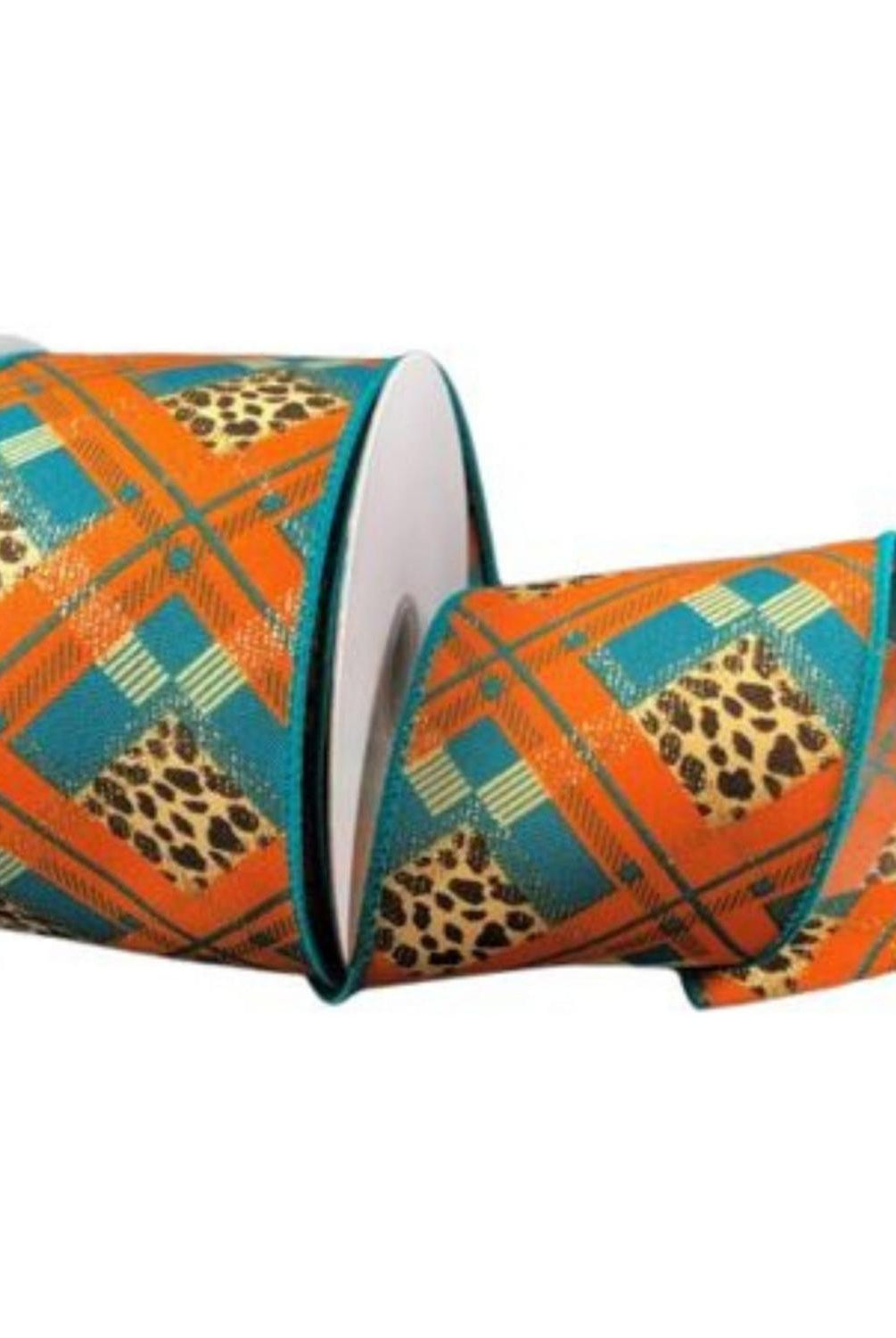 Shop For 2.5" Cheetah Argyle Plaid Ribbon: Teal & Orange (10 Yards)