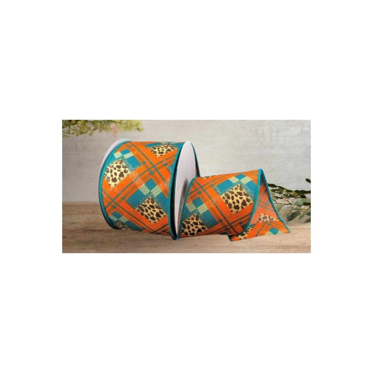 Shop For 2.5" Cheetah Argyle Plaid Ribbon: Teal & Orange (10 Yards)