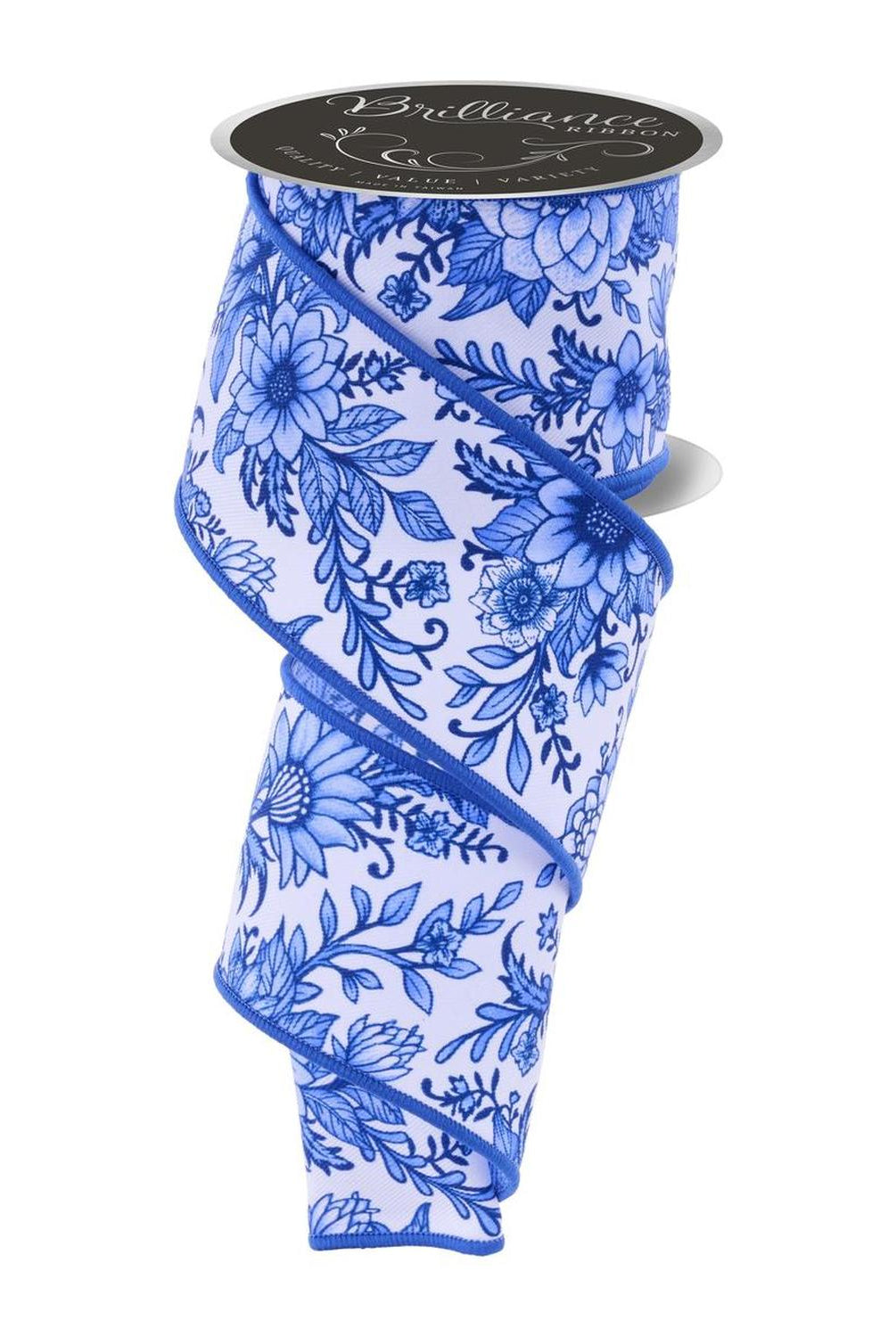 2.5" Chinoiserie Floral Ribbon: Blue (10 Yards)