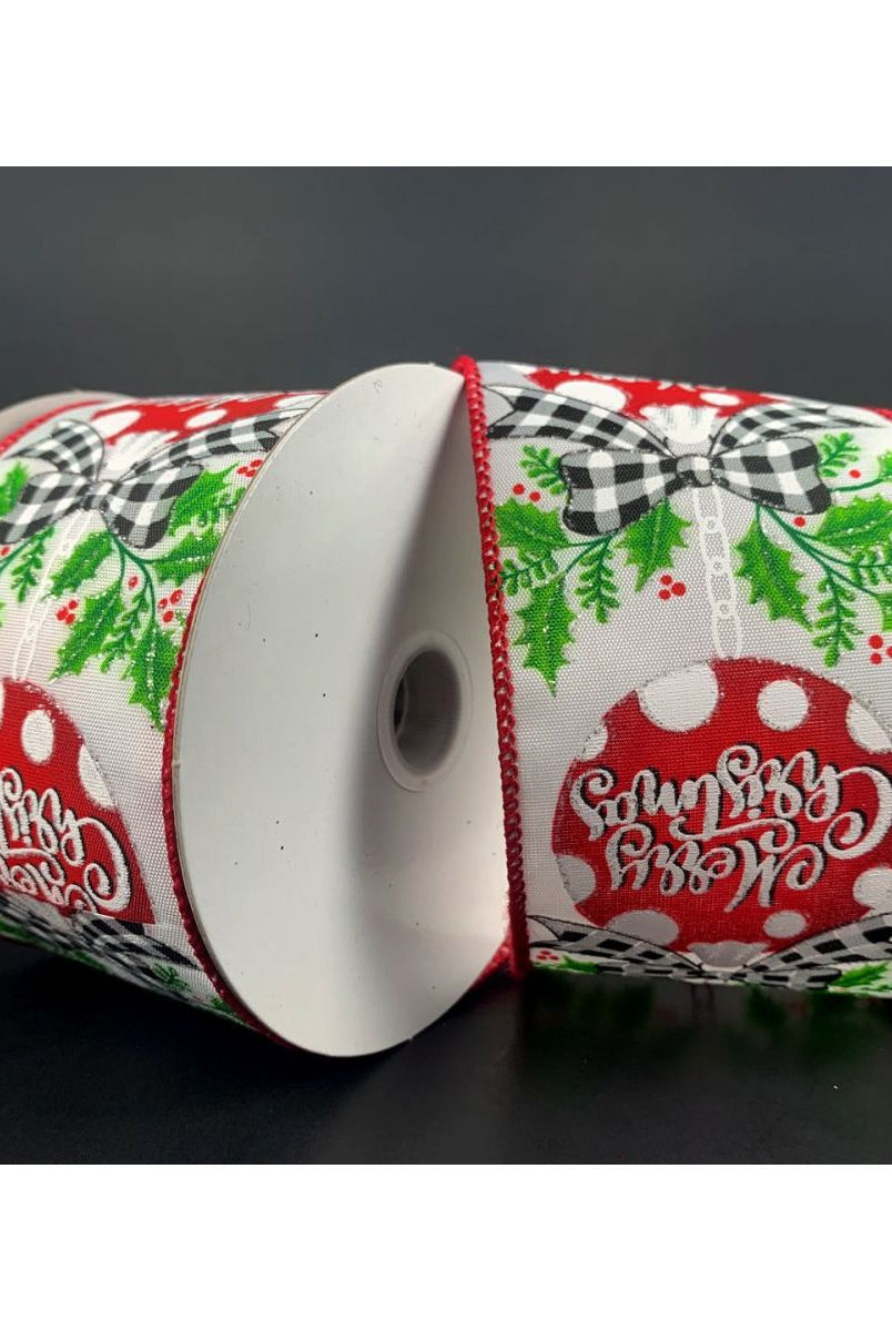 Shop For 2.5" Christmas Ornament Holly Ribbon: White & Red (10 Yards) at Michelle's aDOORable Creations