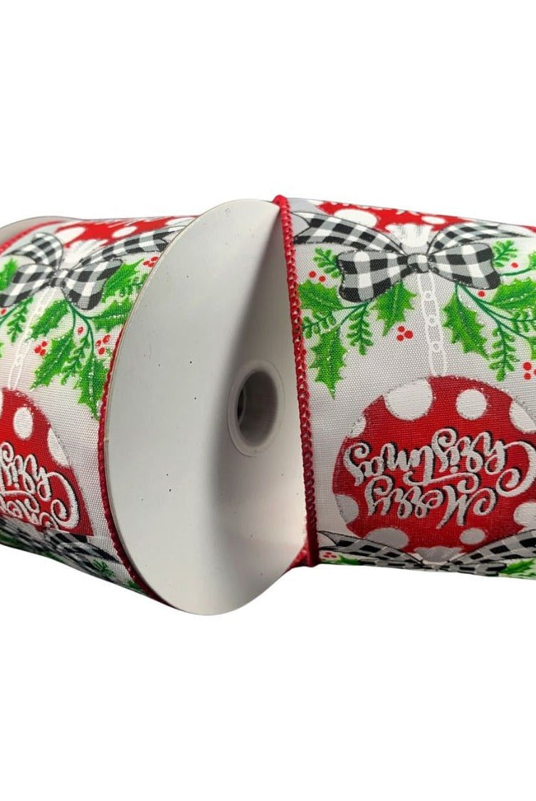 Shop For 2.5" Christmas Ornament Holly Ribbon: White & Red (10 Yards) at Michelle's aDOORable Creations