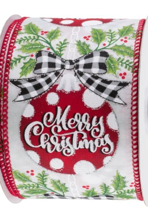 Shop For 2.5" Christmas Ornament Holly Ribbon: White & Red (10 Yards) at Michelle's aDOORable Creations