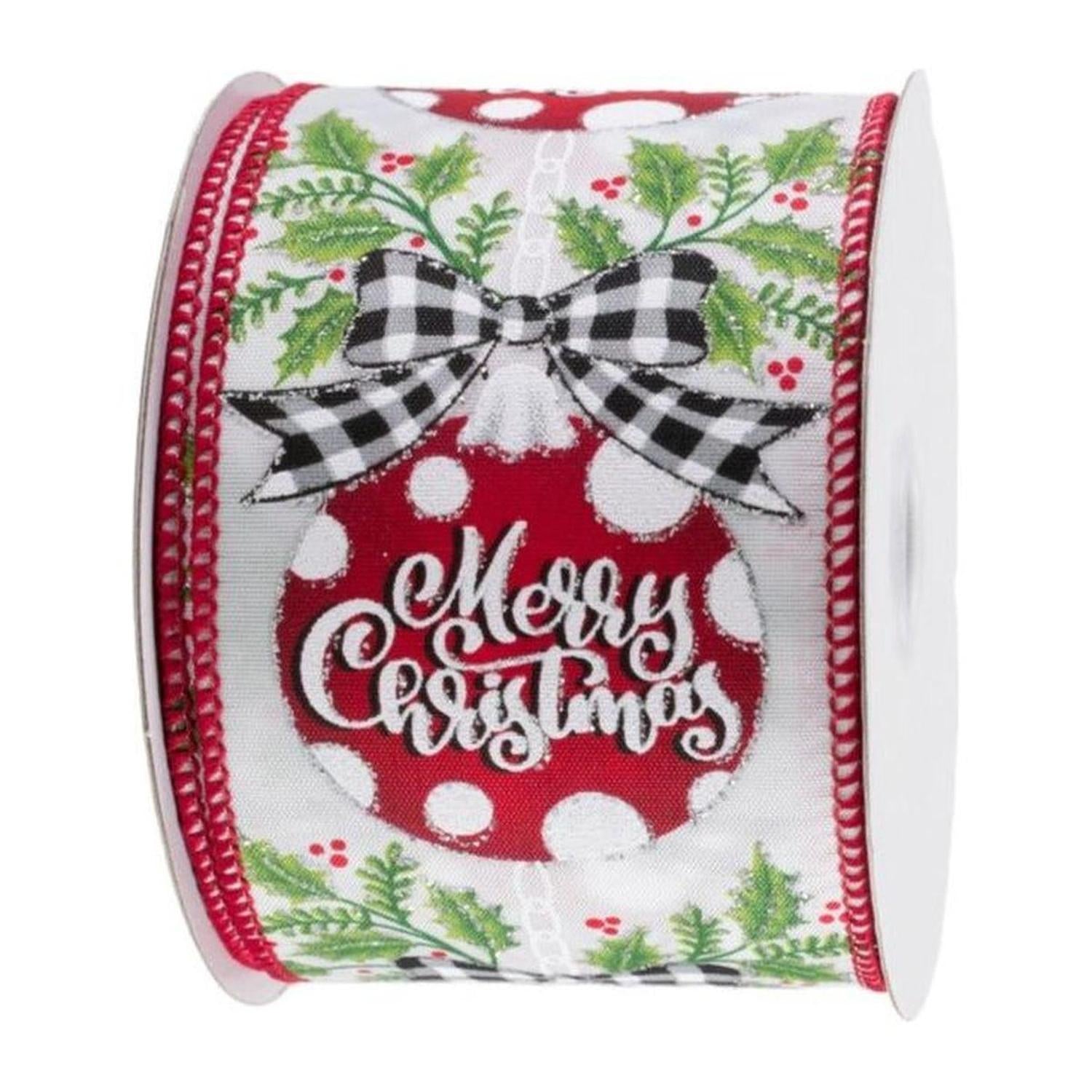 Shop For 2.5" Christmas Ornament Holly Ribbon: White & Red (10 Yards) at Michelle's aDOORable Creations