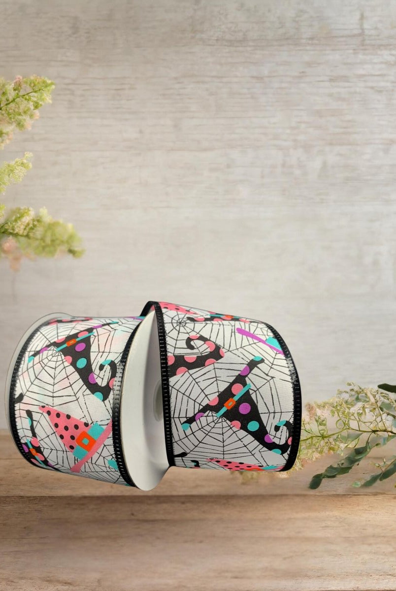 Shop For 2.5" Cobwebs and Witch Hats Ribbon: White (10 Yards)