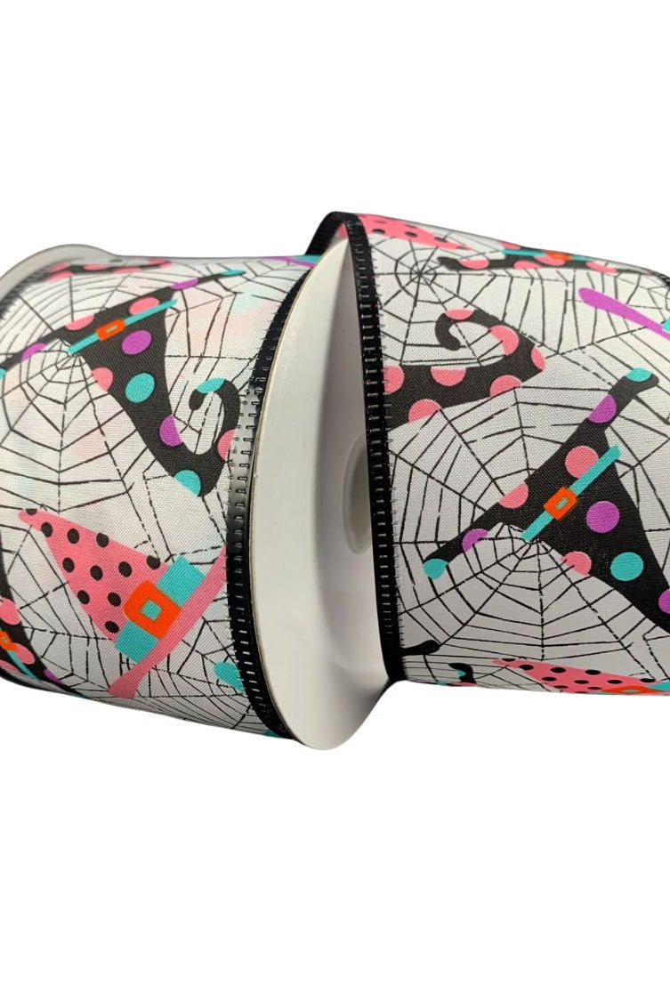 Shop For 2.5" Cobwebs and Witch Hats Ribbon: White (10 Yards) at Michelle's aDOORable Creations