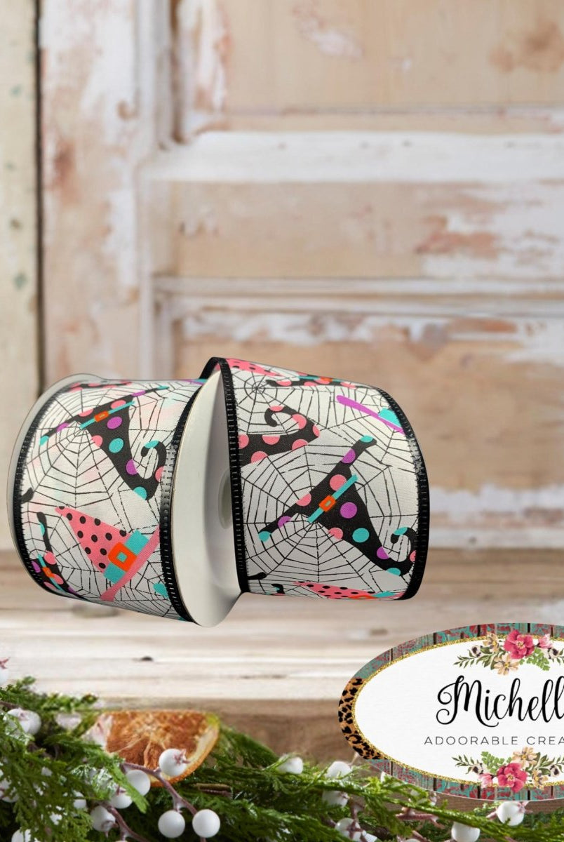 Shop For 2.5" Cobwebs and Witch Hats Ribbon: White (10 Yards)