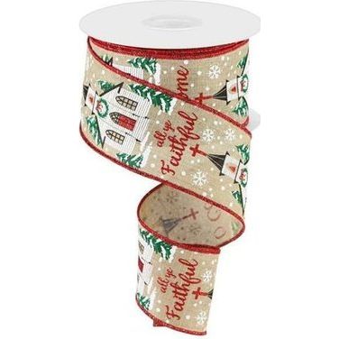 Shop For 2.5" Come All Ye Faithful Ribbon: Light Beige (10 Yards)