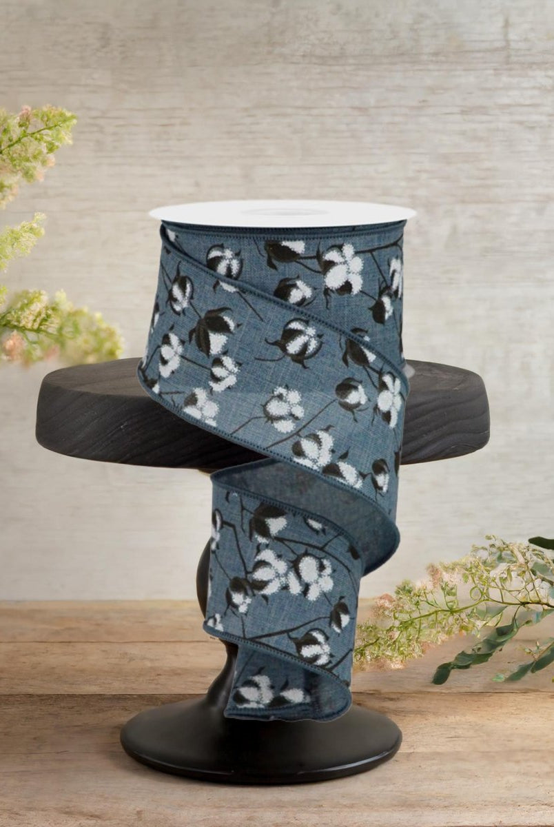 Shop For 2.5" Cotton Pod Ribbon: Faded Denim & White (10 Yards)