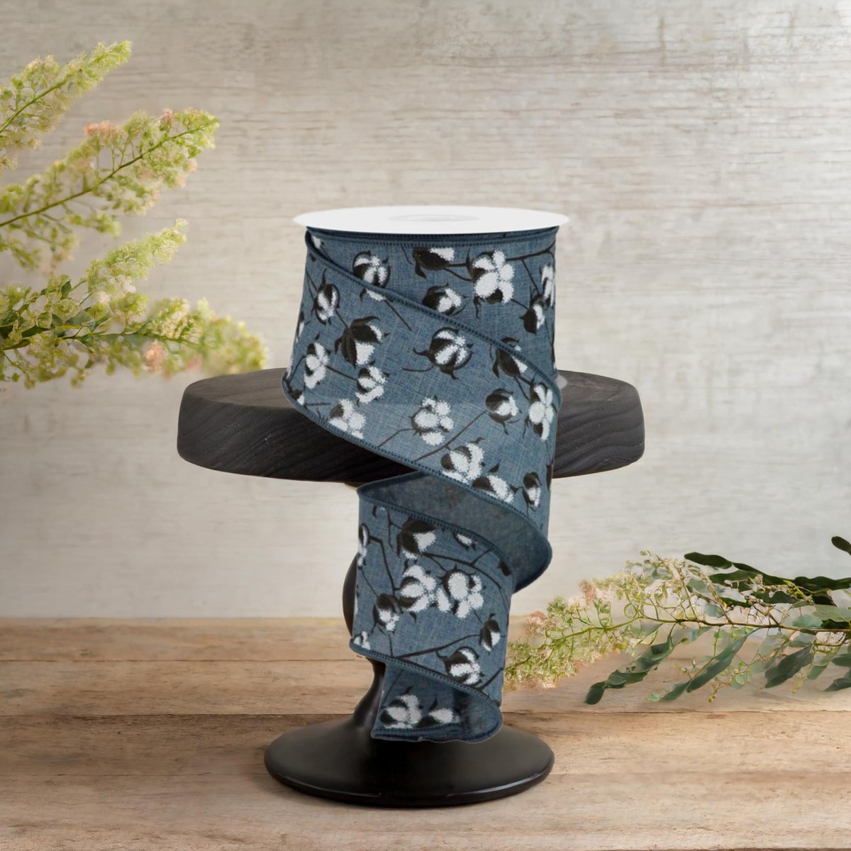 Shop For 2.5" Cotton Pod Ribbon: Faded Denim & White (10 Yards)