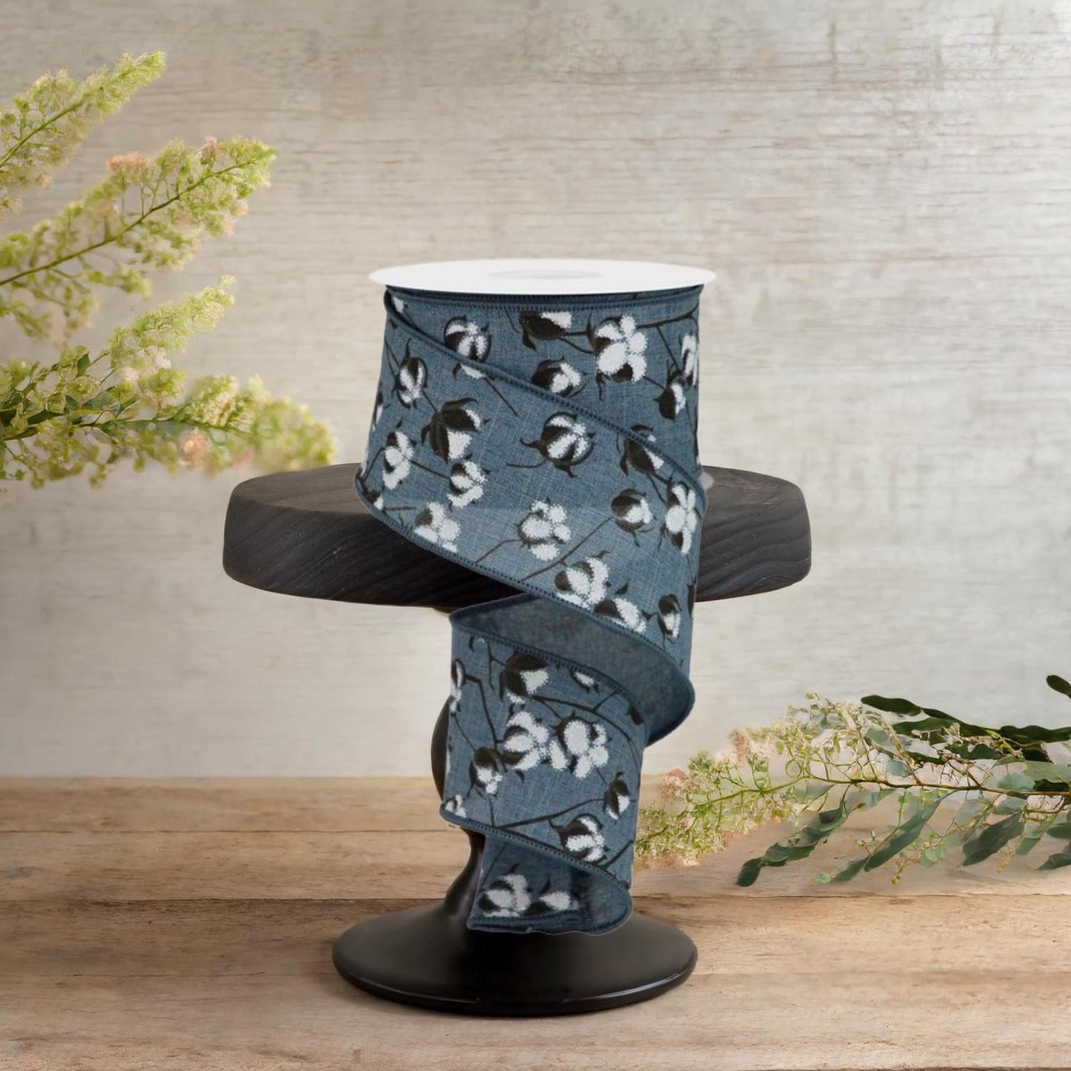 Shop For 2.5" Cotton Pod Ribbon: Faded Denim & White (10 Yards)