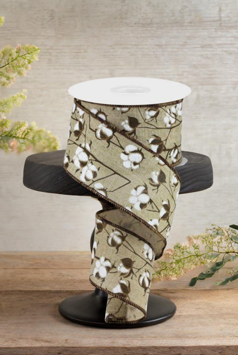 Shop For 2.5" Cotton Pod Ribbon: Natural Beige & White (10 Yards)